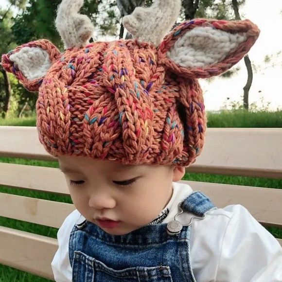 Little Deer Crochet Hat | Handmade Knit Antlers Bonnet Cap Head (Kids, Adults) - Picture 3 of 4